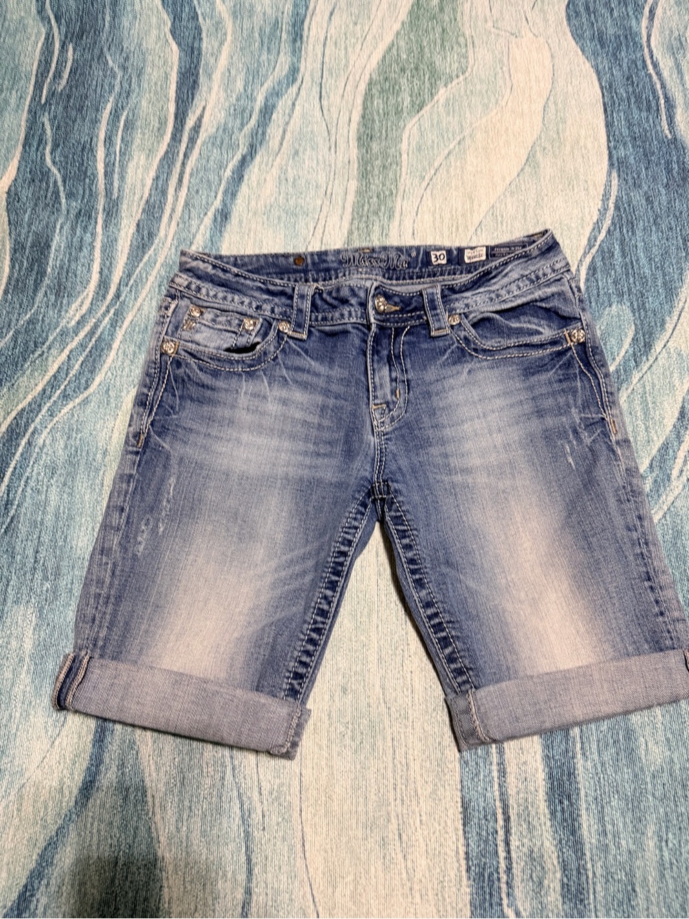 Miss Me Light Blue Distressed Denim Shorts